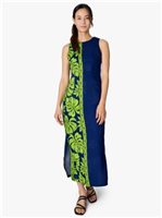 Hilo Hattie Prince Kuhio Navy & Lime Rayon Piping Neck Long Dress