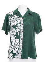 Hilo Hattie Prince Kuhio Forest & White Rayon Women's Hawaiian Shirt