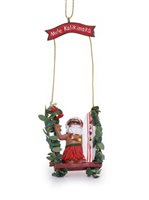 Santa with Surfboard On Wreath Hawaiian  Ornament