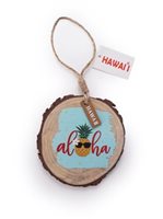 Aloha Pineapple Hawaiian  Wooden Ornament