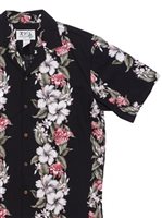 Ky's Hibiscus Panel Black Cotton Men's Hawaiian Shirt