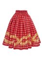 Anuenue (Pau) Plumeria Lei Palaka Red Poly Cotton Single Pau Skirt / 3 Bands