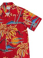 [Diamond Head Sportswear collection] Paradise Found Scenic Palm Red Rayon Men's Hawaiian Shirt