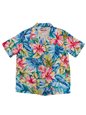 Paradise Found Painted Hibiscus Teal Rayon Women&#39;s Hawaiian Shirt