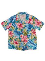 Paradise Found Painted Hibiscus Jade Rayon Women's Hawaiian Shirt