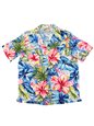 Paradise Found Painted Hibiscus Blue Rayon Women&#39;s Hawaiian Shirt