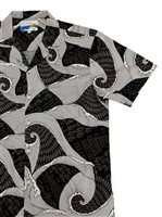 Waimea Casuals Waves Black Cotton Men's Hawaiian Shirt