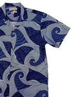 Waimea Casuals Waves Blue Cotton Men's Hawaiian Shirt