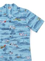 Aloha Republic Tropical Aviation Blue Cotton Men's Hawaiian Shirt