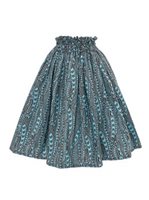 Anuenue (Pau) Tapa & Shark Waves Brown & Teal Poly Cotton Single Pau Skirt / 3 Bands