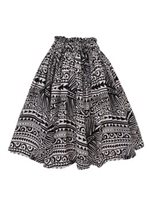 Anuenue (Pau) Tapa & Laua'e Fern Black & Cream Poly Cotton Single Pau Skirt / 3 Bands