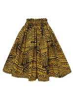 Anuenue (Pau) Tapa & Laua'e Fern Black & Yellow Poly Cotton Single Pau Skirt / 3 Bands