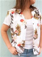 Two Palms Hawaiian Orchid White Rayon Women's Hawaiian Shirt