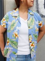 Two Palms Tuberose Blue Rayon Women's Hawaiian Shirt