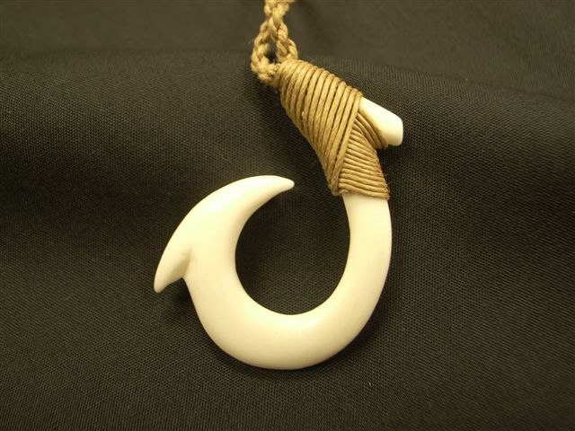 Hawaiian Tribal White Bone Fish Hook Necklace