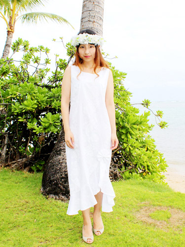 white aloha dress